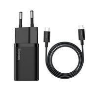 Cargador Rápido De Pared 25W USB-C Con Cable USB-C De 1m, Negro, Baseus
