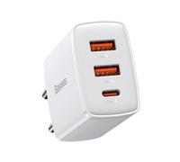 Cargador Rápido De Pared 30W 2xUSB + USB-C Blanco, Baseus