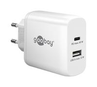 Cargador rápido doble Goobay USB-C™ PD (45 W), blanco