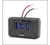 Cargador rápido dual PD y doble USB QC de 4 puertos para coches, yates y caravanas, incluye medidor de voltaje y diseño de montaje compacto para una fácil instalación del vehículo