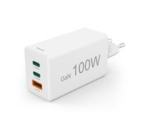 Cargador rápido, GaN, 2 USB-C, 1 USB-A, mini-cargador, PD, 100 W, blanco