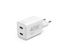 Cargador rápido, GaN, 2x USB-C, cargador super-mini, PD, 40 W, blanco