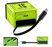 Cargador rápido GaN 3 en 1 de 120 W con cable retráctil tipo C, plegable para iPhone y portátil, color verde