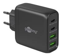 Goobay 64817 Cargador rápido multipuerto USB-C PB (65W) / 2X USB-A 2X USB-C Entrada/con 2X Puertos USB-C PD (Power Delivery) / Cargador GAN/Compatible con iPhone, Samsung, Xiomi/Negro
