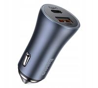 Cargador Rápido Para Coche 40W 12-24V USB + USB C, Gris Oscuro, Baseus