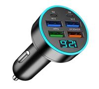 Cargador rápido para coche - Adaptador de pantalla digital de 66 W, cargador de teléfono multipuerto, dispositivo para vehículos de alta velocidad | Aplicación completa