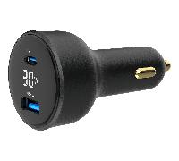 CARGADOR RAPIDO PARA COCHE GEMBIRD USB DE 2 PUERTOS, TIPO C PD, LCD, 30 W,NEGRO