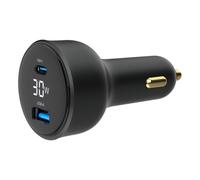 CARGADOR RAPIDO PARA COCHE GEMBIRD USB DE 2 PUERTOS, TIPO C PD, LCD, 30 W,NEGRO