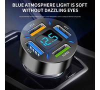 Cargador rápido para coche WZXPWT66W, adaptador para coche con monitor de voltaje LED, dispositivo de carga rápida multi-USB.