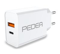 Cargador rápido PEDEA 20W USB-C (PD) - cargador múltiple de 2 puertos para teléfonos móviles con USB-C y USB-A, blanco