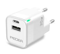 Cargador rápido PEDEA 30W USB-C (PD) - cargador múltiple de 2 puertos para teléfonos móviles con USB-C y USB-A, blanco