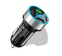 Cargador rápido portátil Mini USB de 4 Puertos, Adaptador con Pantalla Digital, Tipo C, para Coche(Silver)