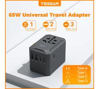 Cargador rápido TESSAN 65W 100W 140W PD, adaptador de viaje universal GaN con 5/4 puertos USB tipo C, cargador internacional de carga rápida 65W 2U 3C