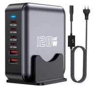 Cargador rápido USB C, adaptador de concentrador GaN de estación de carga de 6 puertos 120W, enchufe de tira de alimentación Multi-cargador de pared USB C para iPad iPhone 16 15 14 13 12 Pro Max