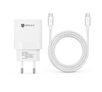 Cargador rápido USB-C de 20 W y cable de carga de 1,20 m para iPhone | DISPLEX Kit de carga, fuente de alimentación con Power Delivery para carga rápida, cable textil USB-C a USB-C de alta calidad
