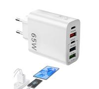 Cargador rápido USB-C de 65 W Multi Puertos Adaptador de corriente con 5 puertos USB-C y USB-A QC3.0 PD20W Carga rápida universal para iPhone 15 14 13 12 11 Samsung S23 S22 S21 iPad Huawei Xiaomi