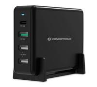 Cargador Rápido USB Conceptronic OZUL01B - 65W, 3x USB-A y 1x USB-C