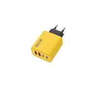 Cargador rápido USB de 120 W, compatible con iPhone, Samsung, Xiaomi, Huawei, Quick Charge 3.0, enchufe europeo, amarillo.