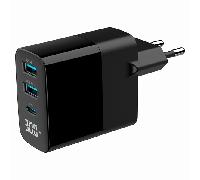 Cargador Gembird TA-UC-PDQC30LCD-BK-02 GaN 30W USB 3 Puertos LCD Negro