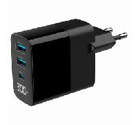 CARGADOR RAPIDO USB GEMBIRD GAN DE 3 PUERTOS Y 30 W, LCD, NEGRO TA-UC-PDQC30LCD-BK-02