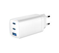 CARGADOR RAPIDO USB GEMBIRD POWER DELIVERY GAN DE 3 PUERTOS Y 65 W, BLANCO