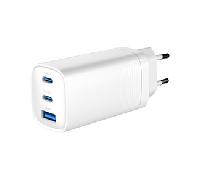 CARGADOR RAPIDO USB GEMBIRD POWER DELIVERY GAN DE 3 PUERTOS Y 65 W, BLANCO TA-UC-PDQC65-01-W