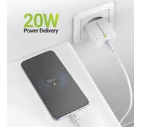 Cargador rápido USB Mayaxess 20W con diseño compacto y cable USB-C incluido