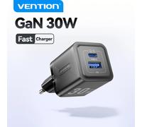 Cargador Rápido Vention GaN de 30W para iPhone 17 16 15 14 13, Cargador PD3.0 para iPad Pro, Xiaomi, Samsung, Cargador de Teléfono Móvil USB Tipo C