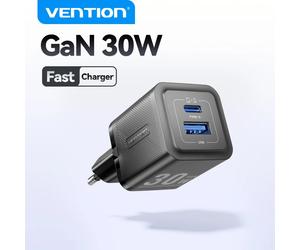 Cargador Rápido Vention GaN de 30W para iPhone 17 16 15 14 13, Cargador PD3.0 para iPad Pro, Xiaomi, Samsung, Cargador de Teléfono Móvil USB Tipo C