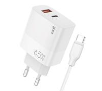 Cargador Red Universal Ultra Fast PD Tipo-C + USB Cool (65W + Cable Tipo-C) GAN Blanco