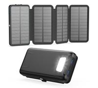 Cargador Solar 20000 mAh - A ADDTOP Batería Externa Solar Carga rápida 3 Salidas con 4 Paneles solares Plegables Cargador portátil para teléfonos móviles, iPhone 17 16 15 14 13 12 11 tabletas Negro