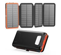 Cargador Solar 20000 mAh - A ADDTOP Batería Externa Solar Carga rápida 3 Salidas con 4 Paneles solares Plegables Cargador portátil para teléfonos móviles, iPhone 17 16 15 14 13 12 11 tabletas Naranja