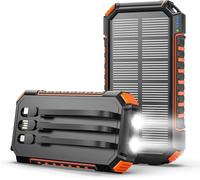 Cargador Solar 20000 mAh, Cargador rápido de 15 W, 3 Cables Integrados con Linterna LED, 5 Salidas, Cargador Solar para teléfono móvil para iPhone 17/16/15/14/13 y Android