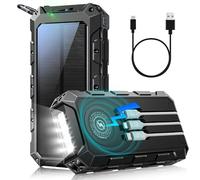 Cargador Solar 26800mAh: 22.5W PD 3.0A USB C Carga Rápida Bateria Externa con 3 Cables, 3 Port (2 USB&1 Type-c), 15W Carga inalámbrica, Luces indicadoras LED, Linterna, Cargador Portátil para Teléfono