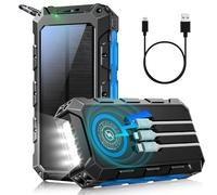 Cargador Solar 26800mAh, 22.5W PD 3.0A USB C Carga Rápida Bateria Externa con 3 Cables, 7 Input & 2 Output, 15W Carga inalámbrica, Luces indicadoras LED, Linterna, Cargador Portátil para Teléfono