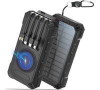 Cargador Solar 56800mAh, 30W PD 3.0A USB C Carga Rápida Bateria Externa con 4 Cables, 6 Input & 4 Output, 15W Carga inalámbrica, Luces indicadoras LED, Linterna, Cargador Portátil para Teléfono