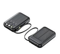 Cargador solar de 20000 mAh con cable integrado para teléfonos, diseño de panel solar, ideal para uso en exteriores, color negro