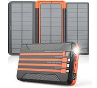 Cargador solar de 46800 mAh integrado, 4 cables, 3 paneles solares plegables, PD20W, cargador portátil de carga rápida, pantalla LED, entrada y salida USB, batería externa con luz SOS para camping