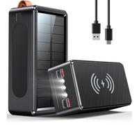 Cargador solar inalámbrico de carga rápida de 80000 mAh, 35 W, cargador de alta capacidad para camping, viajes, emergencias, dispositivos tecnológicos | PD/USB-C de 7 puertos, linterna LED (negro)
