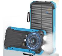 Cargador solar portátil, batería inalámbrica de carga rápida, entrada USB-C de 20000 mAh, 6 salidas, linterna LED dual, paquete de batería USB para teléfono celular, camping, viajes, emergencia (azul)