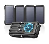 Cargador Solar Power Bank 25000mAh - A ADDTOP 20W Bateria Externa Carga Rapida con USB C - Bateria Portatil Inalámbrica con 3 Cables 4 Paneles - PD QC 3.0 Cargador Portátil para Teléfono Tableta