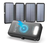 Cargador-Solar-Power-Bank-27000mAh - 22,5W Carga Rápida USB-C Batería Externa Inalámbrica con 3 Salidas USB PD 4.0 QC 3.0 y 4 Paneles Solares para Smartphones Tablets (Negro)