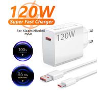 Cargador Superrápido Xiaomi de 120W, Adaptador de Carga Turbo Hyper Cargador de pared USB rápido 6A 120W EU para Xiaomi 11 12 13 14 15 Ultra Redmi Note 12 13 14 POCO F7 X7 Pro, cable de carga turbo
