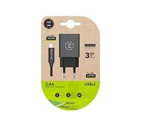 Cargador tech one tech 2.4 doble usb + cable braided nylon micro usb android longitud 1 mt color negro