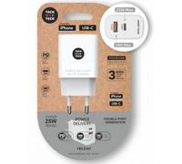 Cargador Tech One Tech TEC2267 25W PD Ultrarrápido 1x USB-C 1x USB-A Blanco