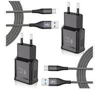 Cargador Tipo C Carga Rapida, 2-Pack Enchufe USB con Nylon Cable USB C 2m Compatible con Samsung Galaxy S21 S20 S10 S9 S8 Plus A13 A14 A15 A16 A20 A25 A33 A34 A35 A40 A52 A53 A54 A55 A57 M34
