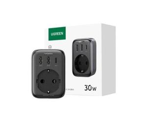 Cargador Ugreen 90613 30W Negro 2xUSB-A 1xUSB-C Enchufe Inteligente