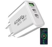 Cargador Ultra Rápido 40W USB C - Cargador De 3 Puertos, Adaptador Multi-Puerto USB Tipo C | Adaptador de Alimentación PD Ignífugo, Ideal para Viajes de negocios, Carga Efectiva Diaria