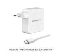 Cargador Universal Type C 5-20V 3,25A MAX 65W para Cargar Dispositivos electrónicos de Forma rápida y eficiente.