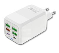 Cargador USB 150W con 6 Puertos - 2 Tipo C y 4 Tipo A - Carga Rápida QC 3.0 y Enchufe Inteligente con USB Tipo C - Compatible con Dispositivos iPhone + Samsung + Xiaomi - Color Blanco | 3-Stars